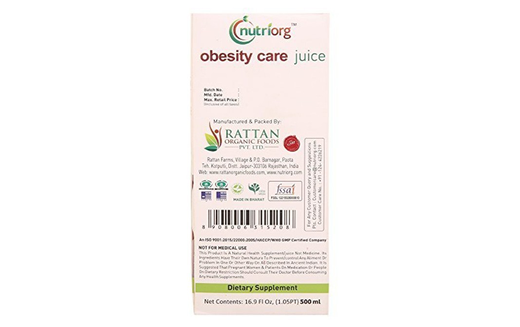 Nutriorg Obesity Care Juice    Bottle  500 millilitre